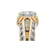 Radiant Cut Diamond Vintage-Inspired Milgrain Ring Set in Yellow gold with Accent Split Shank