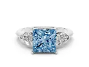 Princess Cut Three-Stone Engagement Ring Setting for a Fancy Blue Lab-Grown Diamond | Pear Side Stones | Sterling Silver