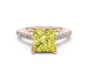 Princess Cut Hidden Halo Pave Engagement Ring Setting for a Fancy Yellow Lab-Grown Diamond | Claw Prongs | Rose Gold