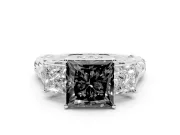 Fancy Black Princess Cut Diamond Three-Stone Ring Set in Silver with Braided Band