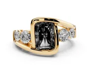 Fancy Black Radiant Cut Diamond Bezel Bypass Ring Set in Yellow gold with Round Accents