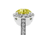 Fancy Yellow Round Cut Diamond Floral Halo Ring Set in Platinum with Pavé Band and Prong Setting
