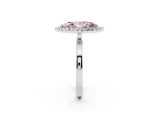 Fancy Pink Marquise Cut Diamond Halo Solitaire Ring Set in White gold with Pavé Band and Prong Setting