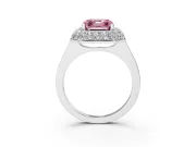 Fancy Pink Asscher Cut Diamond Halo Engagement Ring Set in Silver with Solitaire Band and Prong Setting