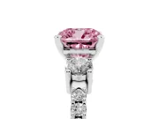 Cushion Cut Three Stone Engagement Ring Setting for a Fancy Pink Lab-Grown Diamond | Pavé Band | Sterling Silver