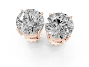 Round Cut Diamond Solitaire Stud Earrings Set in Rose gold with Basket Setting