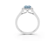 Fancy Blue Oval Cut Halo Round Diamond Solitaire Ring Set in Silver with Pavé Band and Prong Setting