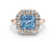 Princess Cut Cluster Halo Engagement Ring Setting for a Fancy Blue Lab-Grown Diamond | Large Round Accents | Rose Gold