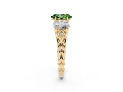 Fancy Green Oval Cut Diamond Three-Stone Ring Set in Yellow gold with Braided Band