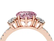 Heart-Shaped Three Stone Engagement Ring Setting for a Fancy Pink Lab-Grown Diamond | Pave Shoulders | Rose Gold