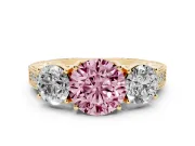 Round Vintage Three Stone Engagement Ring Setting for a Fancy Pink Lab-Grown Diamond | Yellow Gold