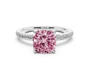 Fancy Pink Cushion Cut Diamond Pavé Band Ring Set in Silver with Prong-Set Center Stone