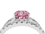 Cushion Cut Wide Open Split Shank Engagement Ring Setting for a Fancy Pink Lab-Grown Diamond | Pavé Strands | White Gold