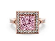 Princess Cut Milgrain Halo Engagement Ring Setting for a Fancy Pink Lab-Grown Diamond | Graduated Pavé | Rose Gold