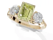 Emerald Cut Three Stone Engagement Ring Setting for a Fancy Yellow Lab-Grown Diamond | Tapered Pave Band | Yellow Gold