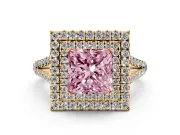 Princess Cut Halo Engagement Ring Setting for a Fancy Pink Lab-Grown Diamond | Yellow Gold - Design NV-24799