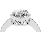 Heart Cut Diamond Halo Ring Set in Platinum with Pavé-Setting Band and Open Prong Center