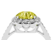 Fancy Yellow Round Cut Diamond Floral Halo Ring Set in Platinum with Pavé Band and Prong Setting