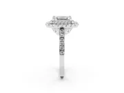 Emerald Cut Diamond Double Halo Statement Ring Set in Silver with Pavé Band