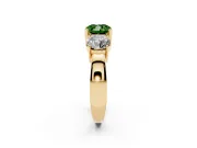 Cushion Cut Three Stone Engagement Ring Setting for a Fancy Green Lab-Grown Diamond | Wide Plain Band | Yellow Gold