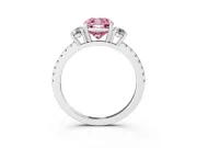 Cushion Cut Three Stone Engagement Ring Setting for a Fancy Pink Lab-Grown Diamond | Pave Shoulders | Sterling Silver