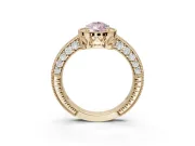 Pear-Shaped Milgrain Halo Engagement Ring Setting for a Fancy Pink Lab-Grown Diamond | Wide Pavé Band | Yellow Gold