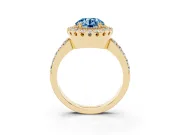 Round Vintage Milgrain Halo Engagement Ring Setting for a Fancy Blue Lab-Grown Diamond | Pierced Gallery | Yellow Gold