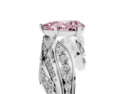 Fancy Pink Pear Cut Diamond Solitaire Ring Set in White gold with Layered Twist Pavé Band