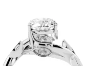 Oval Twisted Bypass Engagement Ring Setting | Accented Leaves | Sterling Silver