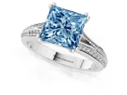 Princess Cut Split Shank Engagement Ring Setting for a Fancy Blue Lab-Grown Diamond | Pave Band | Sterling Silver
