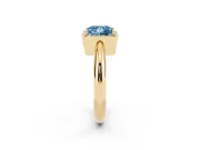 Fancy Blue Princess Cut Diamond Halo Engagement Ring Set in Yellow gold with Plain Split Shank and Prong Setting
