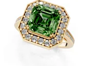 Asscher Cut Halo Engagement Ring Setting for a Fancy Green Lab-Grown Diamond | Polished Halo Rim | Yellow Gold