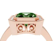 Fancy Green Asscher Cut Diamond Halo Ring Set in Rose gold with Pavé Band and Milgrain-Edged Prongs