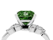 Fancy Green Princess Cut Diamond Solitaire Ring Set in Silver with Marquise Twist Band and Prong Setting