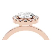 Oval Cut Diamond Halo Solitaire Ring Set in Rose gold with Pavé Band and Prong Setting