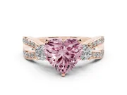 Fancy Pink Three-Stone Heart Cut Diamond Twist Band Ring Set in Rose gold with Pavé Accents and Prong Setting