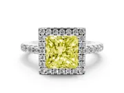 Princess Cut Halo Engagement Ring Setting for a Fancy Yellow Lab-Grown Diamond | Shared Prong Pavé Band | Platinum