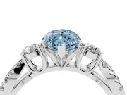 Fancy Blue Marquise Cut Diamond Three-Stone Ring Set in Silver with Pavé Split Shank and Prong Setting