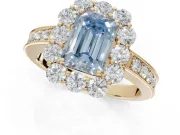 Emerald Cut Vintage Halo Engagement Ring Setting for a Fancy Blue Lab-Grown Diamond | Yellow Gold