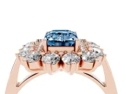 Emerald Cut Floral Double Halo Engagement Ring Setting for a Fancy Blue Lab-Grown Diamond | Plain Band | Rose Gold