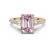 Emerald Cut Vintage Cathedral Engagement Ring Setting for a Fancy Pink Lab-Grown Diamond | Carved Band | Yellow Gold