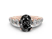 Oval Graduated Side Stone Engagement Ring Setting for a Black Center | Flat Top Band | Rose Gold