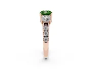 Cushion Cut Three Stone Engagement Ring Setting for a Fancy Green Lab-Grown Diamond | Accented Shoulders | Rose Gold