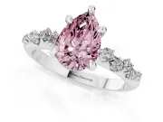 Fancy Pink Pear Cut Diamond Solitaire Vine Band Ring Set in Silver with Round Accents and Prong Setting