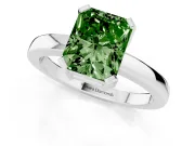Fancy Green Radiant Cut Diamond Solitaire Ring Set in White gold with Prong Head and Smooth Polished Band