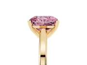 Fancy Pink Radiant Cut Diamond Solitaire Ring Set in Yellow gold with Prong Setting and Classic Band