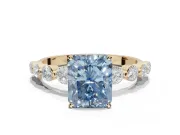 Radiant Cut Graduated Side Stone Engagement Ring Setting for a Fancy Blue Lab-Grown Diamond | Yellow Gold