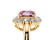 Princess Cut Graduated Milgrain Halo Engagement Ring Setting for a Fancy Pink Lab-Grown Diamond | Yellow Gold