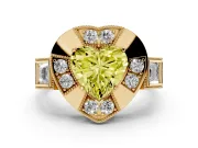 Fancy Yellow Heart Cut Diamond Milgrain Halo Ring Set in Yellow gold with Split Shank