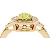 Fancy Yellow Pear Cut Diamond Halo Engagement Ring Set in Yellow gold with Milgrain Pavé Band